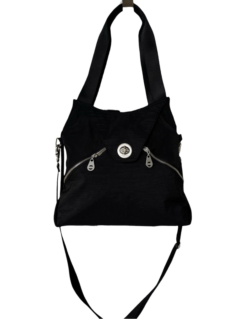 Baggallini Black Madrid Nylon Tote Turn-lock Shoulder Bag